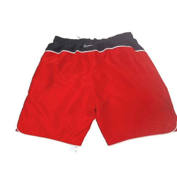 NIKE Swim Trunks XL Red Black Elastic Waist Board Shorts - Picture 9 of 13